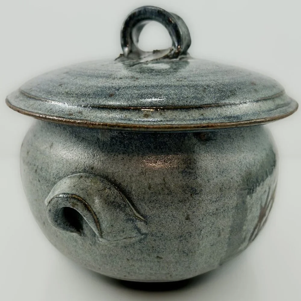 HANDMADE Stoneware Pottery Art | Turquoise Ceramic Lidded Bowl